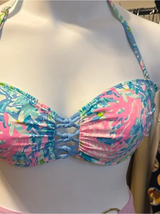 Lilly Pulitzer Pink & Blue Lattice Bikini Top 14 - Picture 3 of 12